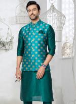 Banarasi Dhupion Rama Blue Wedding Wear Banarasi Work Mens Waist Coat